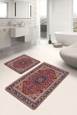 - PaspasTakimi-2li-Set1418-Gorsel-5 - Realhomes 2'li Set Kırmızı Zeminde Etnik Motifli Osmanlı Desenli Avangarde Klasik 2'li Banyo & Mutfak Paspas Takımı Realhomes