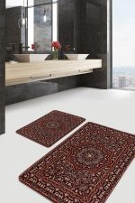 - PaspasTakimi-2li-Set1419-Gorsel - Realhomes  2'li Set Kahverengi Zeminde Pers Motifli Kilim Desenli Vintage Avangarde  2'li Banyo & Mutfak Paspas Takımı Realhomes