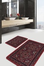 - PaspasTakimi-2li-Set1422-Gorsel-1 - Realhomes  2'li Set Kahverengi - Kırmızı Zeminde Uşak Motifli El Dokuma Desenli Avangarde Vintage  2'li Banyo & Mutfak Paspas Takımı Realhomes