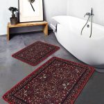 2'li Set Turkuaz Zeminde Mermer Motifli Altın Desenli Modern Sade & Şık  2'li Banyo & Mutfak Paspas Takımı Realhomes