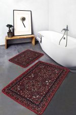 - PaspasTakimi-2li-Set1422-Gorsel - Realhomes  2'li Set Kahverengi - Kırmızı Zeminde Uşak Motifli El Dokuma Desenli Avangarde Vintage  2'li Banyo & Mutfak Paspas Takımı Realhomes