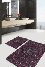 - PaspasTakimi-2li-Set1423-Gorsel-1 - Realhomes  2'li Set Kırmızı Zeminde Hereke Motifli Kilim Desenli Etnik Motifler Avangarde  2'li Banyo & Mutfak Paspas Takımı Realhomes