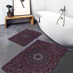 2'li Set Gri - Siyah Zeminde Çerçeveli Motifli Klasik Desenli Sade & Şık Geometrik  2'li Banyo & Mutfak Paspas Takımı Realhomes