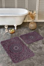 - Realhomes - Realhomes  2'li Set Kırmızı Zeminde Hereke Motifli Kilim Desenli Etnik Motifler Avangarde  2'li Banyo & Mutfak Paspas Takımı Realhomes