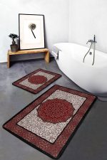 - PaspasTakimi-2li-Set1424-Gorsel-1 - Realhomes 2'li Set Kırmızı Zeminde Osmanlı Motifli Yöresel Desenli Avangarde Vintage 2'li Banyo & Mutfak Paspas Takımı Realhomes