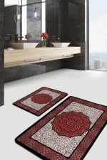 - PaspasTakimi-2li-Set1424-Gorsel-2 - Realhomes 2'li Set Kırmızı Zeminde Osmanlı Motifli Yöresel Desenli Avangarde Vintage 2'li Banyo & Mutfak Paspas Takımı Realhomes