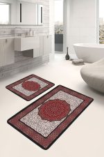 - PaspasTakimi-2li-Set1424-Gorsel-5 - Realhomes 2'li Set Kırmızı Zeminde Osmanlı Motifli Yöresel Desenli Avangarde Vintage 2'li Banyo & Mutfak Paspas Takımı Realhomes