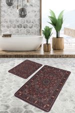 - PaspasTakimi-2li-Set1425-Gorsel - Realhomes 2'li Set Kahverengi Zeminde Kilim Motifli Etnik Desenli Etnik Motifler Vintage 2'li Banyo & Mutfak Paspas Takımı Realhomes