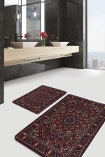 - PaspasTakimi-2li-Set1425-Gorsel-2 - Realhomes 2'li Set Kahverengi Zeminde Kilim Motifli Etnik Desenli Etnik Motifler Vintage 2'li Banyo & Mutfak Paspas Takımı Realhomes