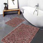 2'li Set Ekru - Siyah Zeminde Kilim Motifli Dokuma Halı Desenli Geometrik Vintage  2'li Banyo & Mutfak Paspas Takımı Realhomes