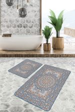 - PaspasTakimi-2li-Set1427-Gorsel-1 - Realhomes  2'li Set Mavi Zeminde Hereke Motifli Kilim Desenli Etnik Motifler Avangarde  2'li Banyo & Mutfak Paspas Takımı Realhomes