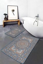 - PaspasTakimi-2li-Set1427-Gorsel-2 - Realhomes  2'li Set Mavi Zeminde Hereke Motifli Kilim Desenli Etnik Motifler Avangarde  2'li Banyo & Mutfak Paspas Takımı Realhomes