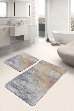 - PaspasTakimi-2li-Set1429-Gorsel-1 - Realhomes  2'li Set Mavi Krem Zeminde Antik Motifli El Dokuma Desenli Eskitme Motifli Modern  2'li Banyo & Mutfak Paspas Takımı Realhomes