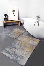 - PaspasTakimi-2li-Set1429-Gorsel-4 - Realhomes  2'li Set Mavi Krem Zeminde Antik Motifli El Dokuma Desenli Eskitme Motifli Modern  2'li Banyo & Mutfak Paspas Takımı Realhomes