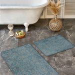 2'li Set Gold - Lacivert Zeminde Geometrik Motifli Üçgen Desenli Geometrik  2'li Banyo & Mutfak Paspas Takımı Realhomes