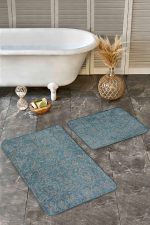 - Realhomes - Realhomes 2'li Set Mavi Zeminde El Dokuma Motifli Etnik Desenli Etnik Motifler Sade & Şık 2'li Banyo & Mutfak Paspas Takımı Realhomes