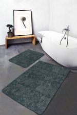 - PaspasTakimi-2li-Set1431-Gorsel-1 - Realhomes 2'li Set Haki Zeminde Örgü Motifli Kilim Desenli Etnik Motifler Vintage 2'li Banyo & Mutfak Paspas Takımı Realhomes