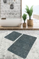 - PaspasTakimi-2li-Set1431-Gorsel - Realhomes 2'li Set Haki Zeminde Örgü Motifli Kilim Desenli Etnik Motifler Vintage 2'li Banyo & Mutfak Paspas Takımı Realhomes