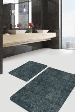 - PaspasTakimi-2li-Set1431-Gorsel-2 - Realhomes 2'li Set Haki Zeminde Örgü Motifli Kilim Desenli Etnik Motifler Vintage 2'li Banyo & Mutfak Paspas Takımı Realhomes