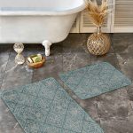 2'li Set Krem - Kahverengi Zeminde Kanvas Motifli Modern Sanat Desenli Bohem Klasik  2'li Banyo & Mutfak Paspas Takımı Realhomes