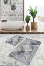 - PaspasTakimi-2li-Set1433-Gorsel-1 - Realhomes  2'li Set Krem - Mavi Zeminde Geometrik Motifli Dokuma Desenli Geometrik Sade & Şık  2'li Banyo & Mutfak Paspas Takımı Realhomes