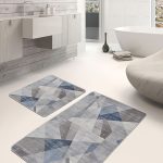 2'li Set Koyu Lacivert Zeminde Çerçeve Motifli Koyu Yapraklı Desenli Floral Summer & Fresh  2'li Banyo & Mutfak Paspas Takımı Realhomes