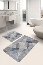 - PaspasTakimi-2li-Set1433-Gorsel - Realhomes  2'li Set Krem - Mavi Zeminde Geometrik Motifli Dokuma Desenli Geometrik Sade & Şık  2'li Banyo & Mutfak Paspas Takımı Realhomes