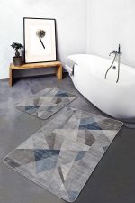 - PaspasTakimi-2li-Set1433-Gorsel-2 - Realhomes  2'li Set Krem - Mavi Zeminde Geometrik Motifli Dokuma Desenli Geometrik Sade & Şık  2'li Banyo & Mutfak Paspas Takımı Realhomes