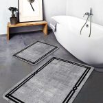 2'li Set Gri - Kahverengi Zeminde Antik Motifli Eskitme Desenli Eskitme Motifli Klasik  2'li Banyo & Mutfak Paspas Takımı Realhomes