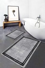 - PaspasTakimi-2li-Set1435-Gorsel - Realhomes 2'li Set Gri - Siyah Zeminde Çerçeveli Motifli Dokuma Desenli Geometrik Sade & Şık 2'li Banyo & Mutfak Paspas Takımı Realhomes