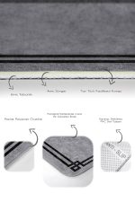 2'li Set Füme - Siyah Zeminde Çerçeveli Motifli Antika Desenli Geometrik Sade & Şık  2'li Banyo & Mutfak Paspas Takımı Realhomes