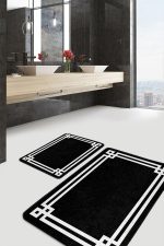 - PaspasTakimi-2li-Set1437-Gorsel - Realhomes  2'li Set Siyah - Beyaz Zeminde Çerçeveli Motifli Klasik Desenli Avangarde Geometrik  2'li Banyo & Mutfak Paspas Takımı Realhomes