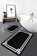 - PaspasTakimi-2li-Set1437-Gorsel-5 - Realhomes  2'li Set Siyah - Beyaz Zeminde Çerçeveli Motifli Klasik Desenli Avangarde Geometrik  2'li Banyo & Mutfak Paspas Takımı Realhomes