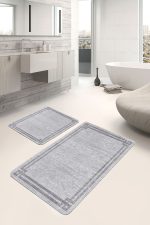 - PaspasTakimi-2li-Set1439-Gorsel-5 - Realhomes 2'li Set Gri - Antrasit Zeminde Çerçeveli Motifli Antik Desenli Eskitme Motifli Geometrik 2'li Banyo & Mutfak Paspas Takımı Realhomes