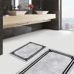 2'li Set Mavi - Lacivert Zeminde Dokuma Motifli Halı Desenli Eskitme Motifli Sade & Şık  2'li Banyo & Mutfak Paspas Takımı Realhomes