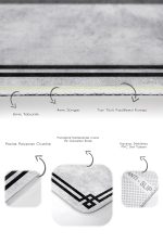 2'li Set Gri - Siyah Zeminde Çerçeveli Motifli Klasik Desenli Sade & Şık Geometrik  2'li Banyo & Mutfak Paspas Takımı Realhomes