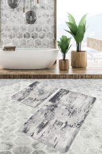 - PaspasTakimi-2li-Set1443-Gorsel-1 - Realhomes  2'li Set Gri - Siyah Zeminde Rustik Motifli Antika Desenli Vintage Sade & Şık  2'li Banyo & Mutfak Paspas Takımı Realhomes