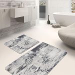 2'li Set Gold - Gri Zeminde Eskitme Motifli Duvar Desenli Eskitme Motifli Klasik  2'li Banyo & Mutfak Paspas Takımı Realhomes