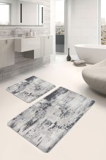 - PaspasTakimi-2li-Set1443-Gorsel - Realhomes  2'li Set Gri - Siyah Zeminde Rustik Motifli Antika Desenli Vintage Sade & Şık  2'li Banyo & Mutfak Paspas Takımı Realhomes