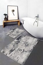 - PaspasTakimi-2li-Set1443-Gorsel-2 - Realhomes  2'li Set Gri - Siyah Zeminde Rustik Motifli Antika Desenli Vintage Sade & Şık  2'li Banyo & Mutfak Paspas Takımı Realhomes