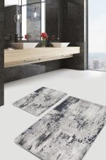 - PaspasTakimi-2li-Set1443-Gorsel-4 - Realhomes  2'li Set Gri - Siyah Zeminde Rustik Motifli Antika Desenli Vintage Sade & Şık  2'li Banyo & Mutfak Paspas Takımı Realhomes