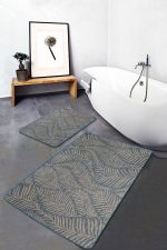 - PaspasTakimi-2li-Set1444-Gorsel-4 - Realhomes  2'li Set Mavi - Bej Zeminde Örme Motifli Yaprak Desenli Summer & Fresh Floral  2'li Banyo & Mutfak Paspas Takımı Realhomes