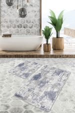 2'li Set Ekru Zeminde Rustik Motifli El Dokuma Desenli Eskitme Motifli Klasik  2'li Banyo & Mutfak Paspas Takımı Realhomes