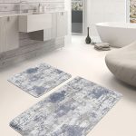 2'li Set Mavi - Lacivert Zeminde Dokuma Motifli Halı Desenli Eskitme Motifli Sade & Şık  2'li Banyo & Mutfak Paspas Takımı Realhomes