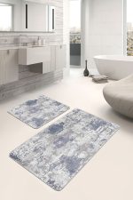 2'li Set Ekru Zeminde Rustik Motifli El Dokuma Desenli Eskitme Motifli Klasik  2'li Banyo & Mutfak Paspas Takımı Realhomes