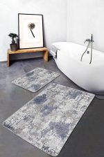 2'li Set Ekru Zeminde Rustik Motifli El Dokuma Desenli Eskitme Motifli Klasik  2'li Banyo & Mutfak Paspas Takımı Realhomes