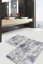 2'li Set Ekru Zeminde Rustik Motifli El Dokuma Desenli Eskitme Motifli Klasik  2'li Banyo & Mutfak Paspas Takımı Realhomes