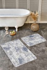 2'li Set Ekru Zeminde Rustik Motifli El Dokuma Desenli Eskitme Motifli Klasik  2'li Banyo & Mutfak Paspas Takımı Realhomes