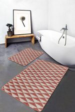 - PaspasTakimi-2li-Set1447-Gorsel - Realhomes  2'li Set Kremit Zeminde Geometrik Motifli Örme Desenli Geometrik Sade & Şık  2'li Banyo & Mutfak Paspas Takımı Realhomes