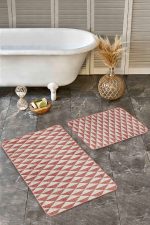 - Realhomes - Realhomes  2'li Set Kremit Zeminde Geometrik Motifli Örme Desenli Geometrik Sade & Şık  2'li Banyo & Mutfak Paspas Takımı Realhomes